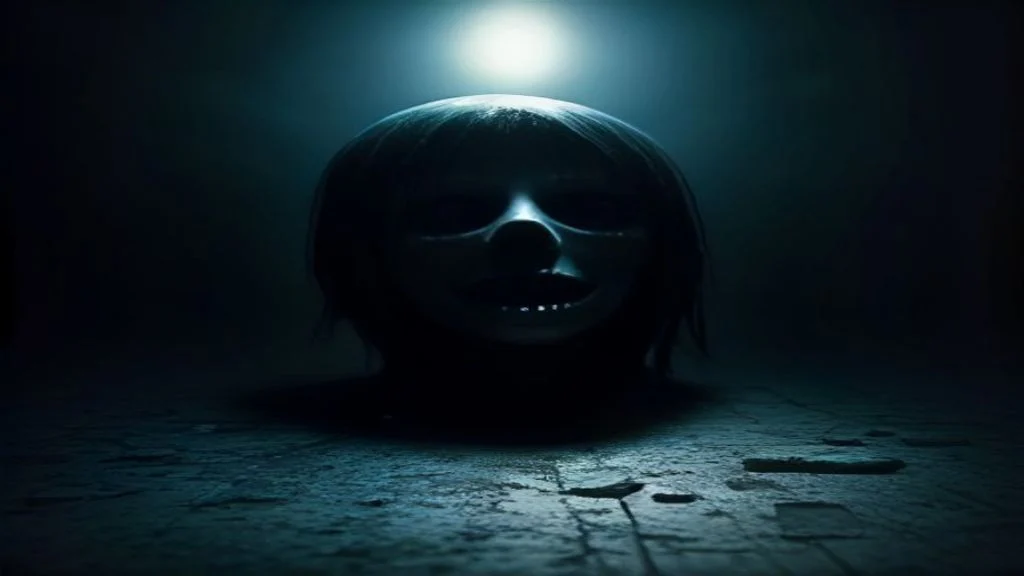 Ilustrasi game horor menegangkan dengan atmosfer gelap, monster menyeramkan, dan pemain berjuang melawan ketakutan